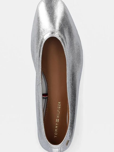 Tommy Hilfiger baleriny skórzane SOFT METAL LTHR BALLERINA NO BOW kolor srebrny FW0FW08601