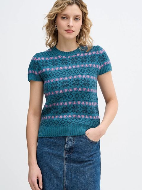 United Colors of Benetton sweter z dodatkiem wełny x Stranger Things damski kolor turkusowy 171RE10EN - zdjęcie produktu nr 1