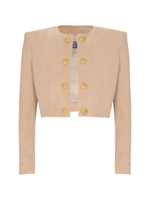 Balmain button cropped leather jacket - Neutrals - zdjęcie produktu nr 1