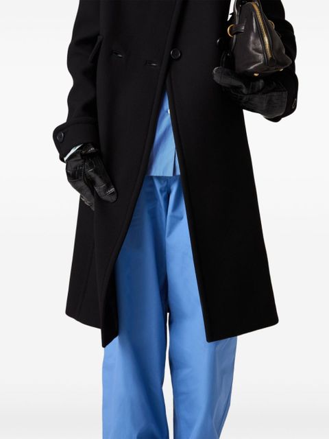 Miu Miu embroidered-logo poplin trousers - Blue