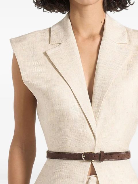 Manière De Voir Linda linen wide-shoulder belted waistcoat - Neutrals