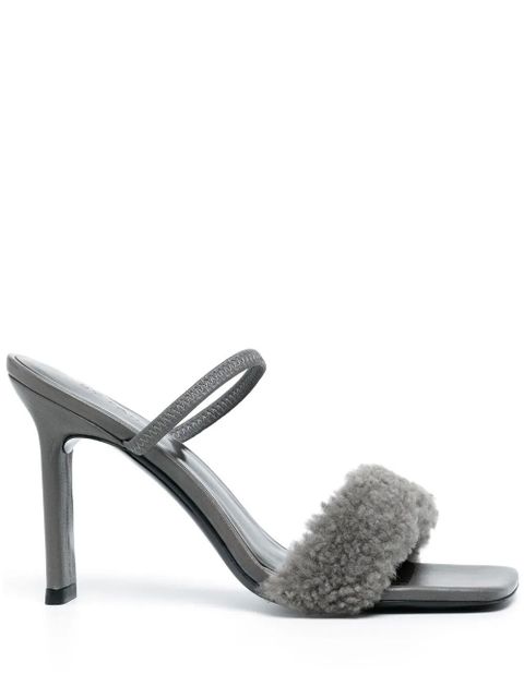 BY FAR shearling-strap open toe mules - Grey - zdjęcie produktu nr 1