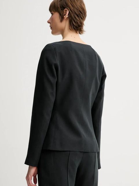 Remain marynarka z domieszką lnu kolor czarny jednorzędowa gładka 502522100