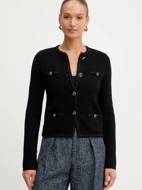 Twinset marynarka z dodatkiem wełny kolor czarny jednorzędowa gładka 252TT3040 - zdjęcie produktu nr 1