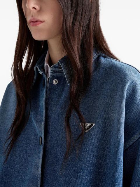 Prada triangle-logo denim shirt - Blue