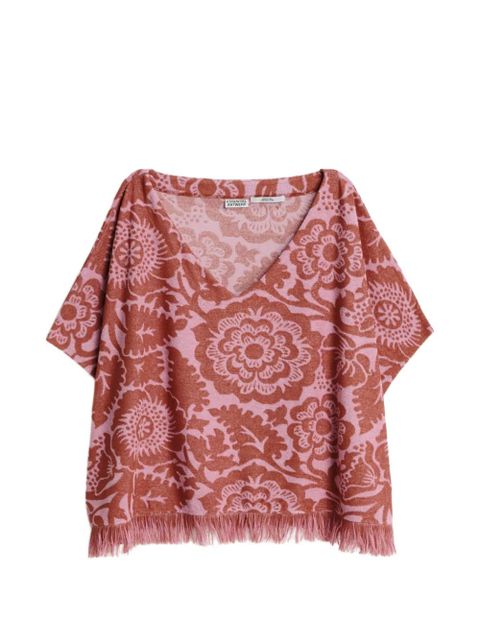 Essentiel Antwerp floral-jacquard fringed T-shirt - Brown - zdjęcie produktu nr 1