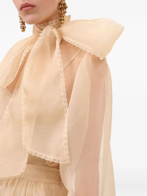 ZIMMERMANN Memento organza bow-lace blouse - Neutrals