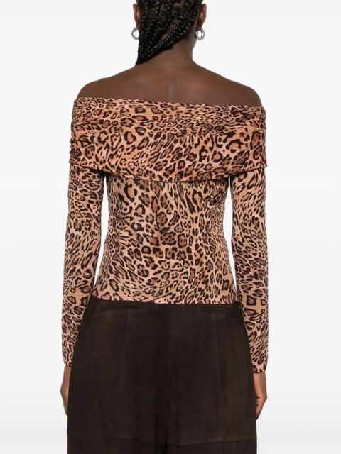 TWINSET leopard-print off-shoulder sweater - Brown