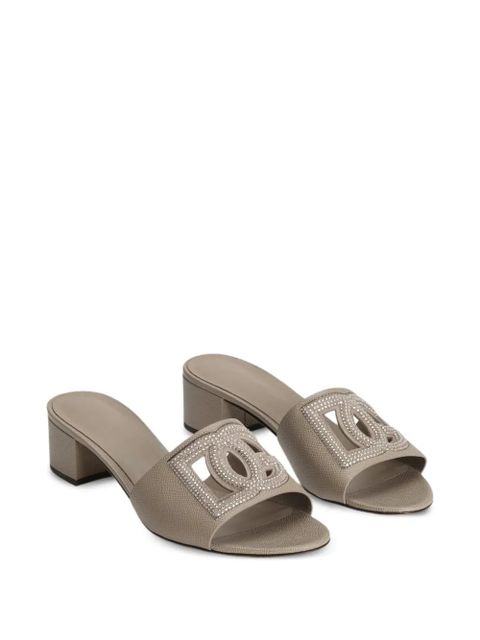 Dolce & Gabbana mules in Dauphine calfskin, suede and rhinestones - Brown - zdjęcie produktu nr 2