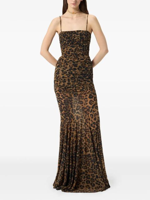 Blumarine leopard-print ruched gown - Brown - zdjęcie produktu nr 1