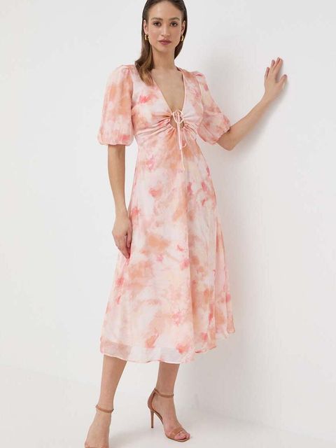 Bardot sukienka kolor pomarańczowy midi rozkloszowana - zdjęcie produktu nr 1