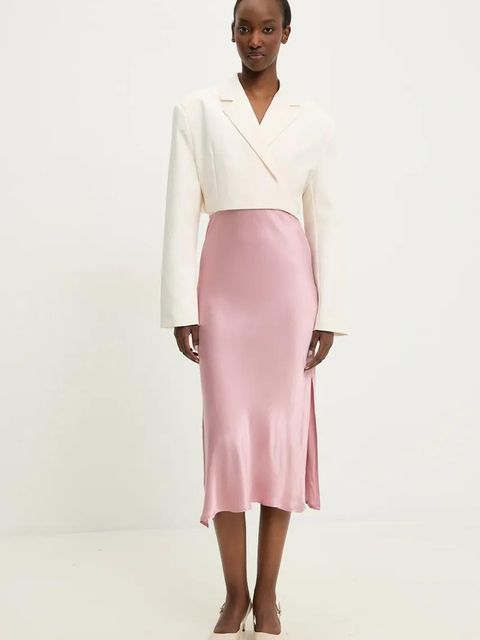 Answear.LAB sukienka kolor różowy maxi dopasowana