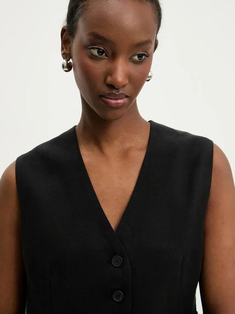 Answear.LAB kamizelka kolor czarny jednorzędowa