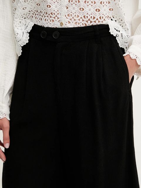 Answear.LAB szorty lniane damskie kolor czarny gładkie high waist