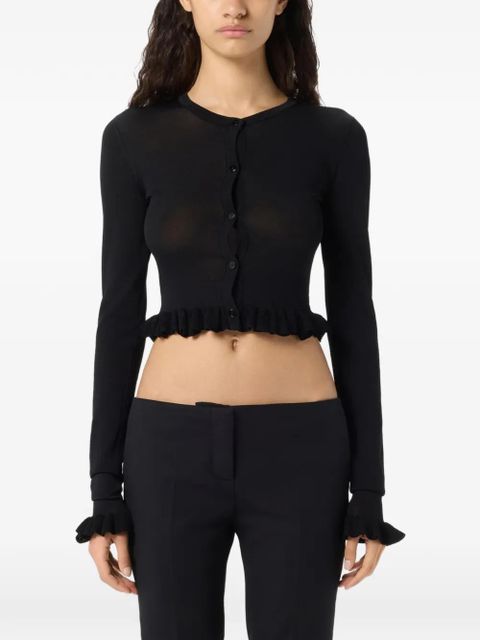 Blumarine ruffled long-sleeve cardigan - Black