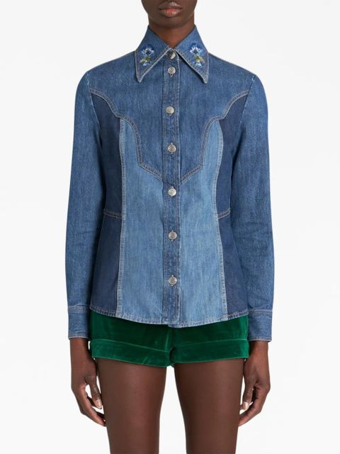 ETRO floral-embroidered denim shirt - Blue - zdjęcie produktu nr 2