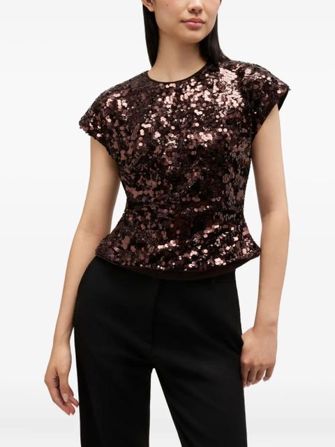 GANNI sequin-embellished blouse - Brown