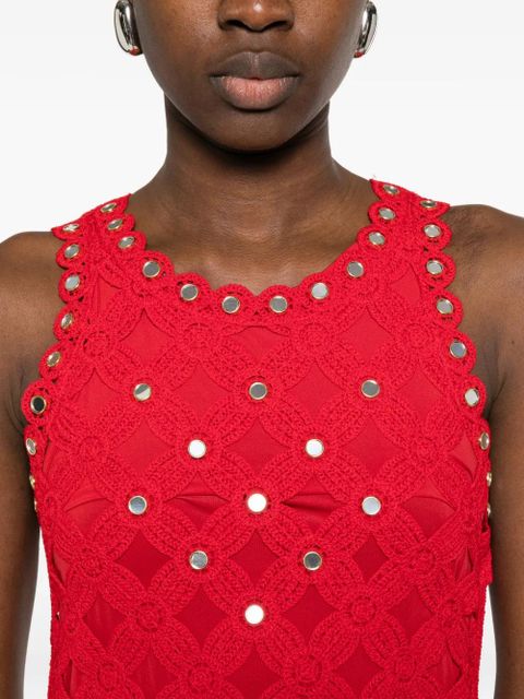 Maje scalloped-detail openwork midi dress - Red