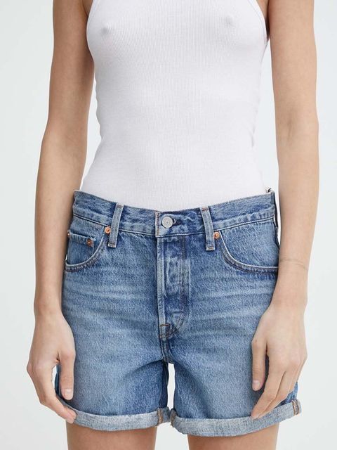 Levi's szorty jeansowe damskie kolor niebieski gładkie high waist - zdjęcie produktu nr 1