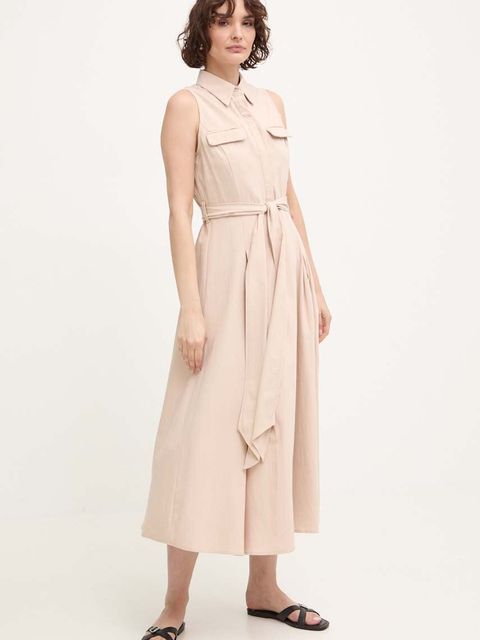 Answear.LAB sukienka kolor beżowy midi rozkloszowana