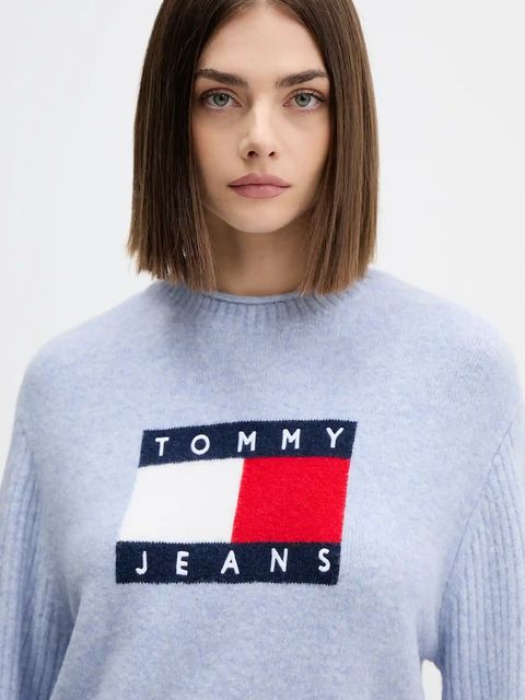 Tommy Jeans sweter z dodatkiem wełny damski kolor różowy lekki DW0DW21782