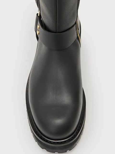 AllSaints kozaki skórzane Maddie High Boot damskie kolor czarny na płaskim obcasie W185FB