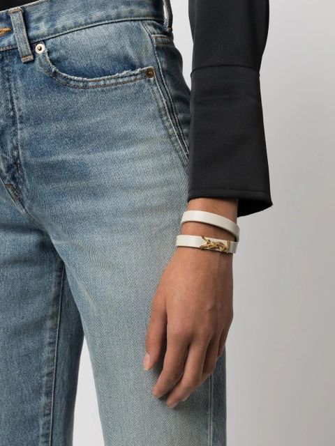 Saint Laurent YSL logo-plaque leather bracelet - Neutrals