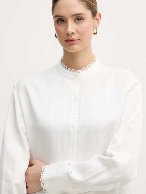 Tommy Hilfiger koszula z domieszką lnu damska kolor beżowy relaxed z kołnierzykiem klasycznym WW0WW48654