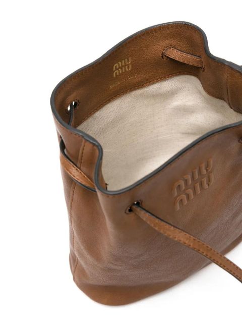 Miu Miu mini logo-embossed bucket bag - Brown