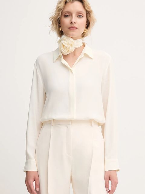 Marella koszula z jedwabiem kolor beżowy relaxed z kołnierzykiem klasycznym 2523116071200 - zdjęcie produktu nr 1