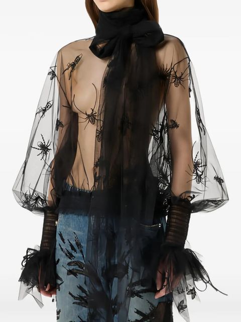 Blumarine insect-embroidered tulle blouse - Black