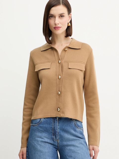 Morgan kardigan z domieszką wełny damski kolor brązowy lekki MIMDIE - zdjęcie produktu nr 1