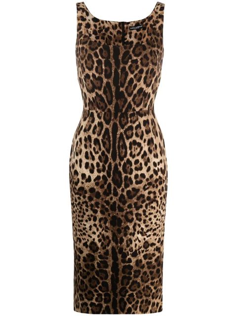 Dolce & Gabbana leopard-print square-neck fitted dress - Brown - zdjęcie produktu nr 1