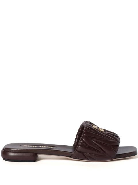 Miu Miu matelassé leather slides - Brown - zdjęcie produktu nr 1