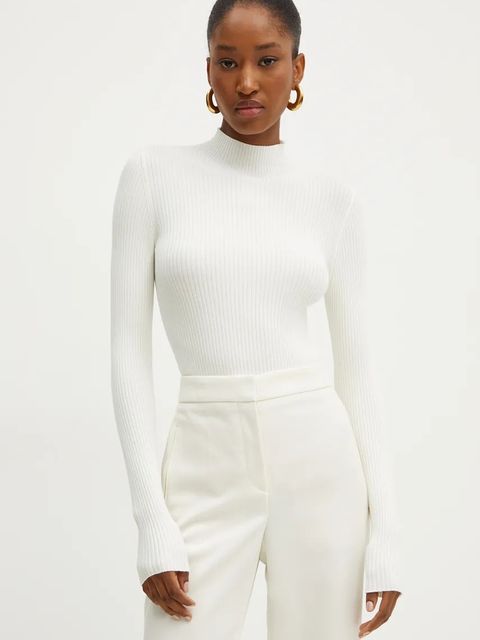 Twinset sweter damski kolor beżowy lekki z półgolfem 242TP3523