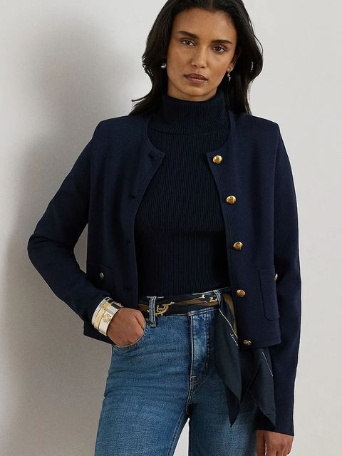 Lauren Ralph Lauren marynarka kolor granatowy jednorzędowa gładka 200P03460 - zdjęcie produktu nr 1