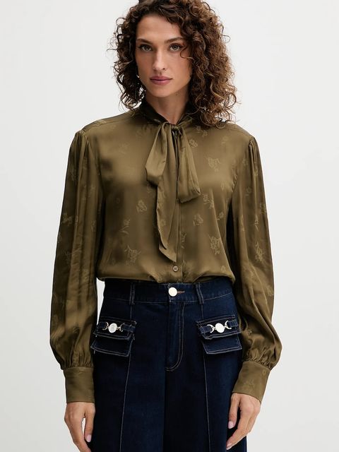 Twinset koszula damska kolor zielony regular z wiązanym dekoltem 252TT2361 - zdjęcie produktu nr 1