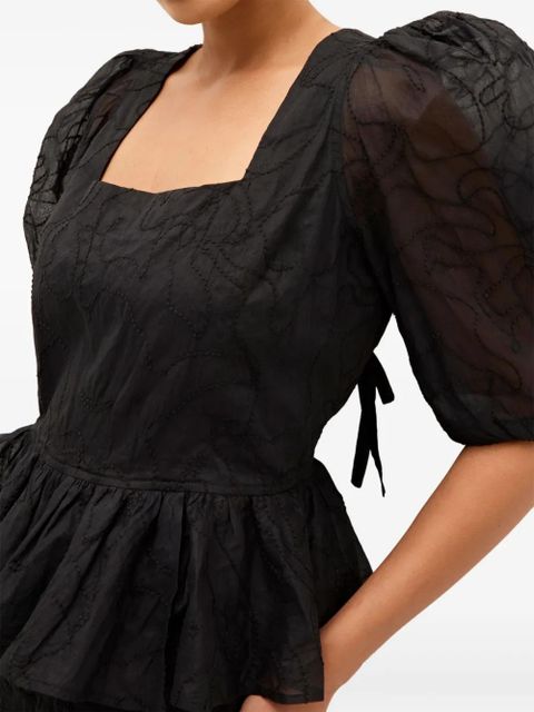 Marie Oliver Orla puff-sleeve embroidered top - Black