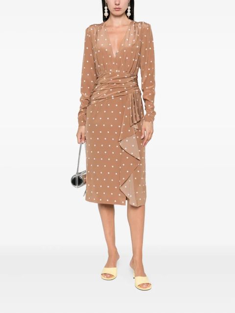 Alessandra Rich polka dot-print midi dress - Brown - zdjęcie produktu nr 2