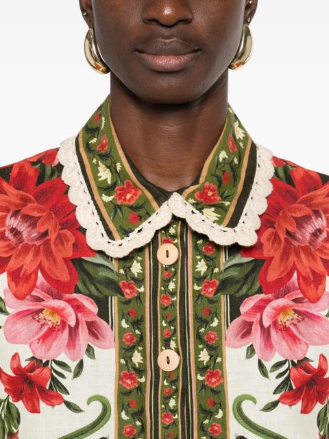 FARM Rio floral scallop-collar shirt - White