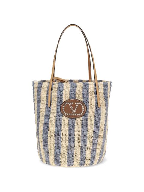 Valentino Garavani striped raffia bucket bag - Neutrals - zdjęcie produktu nr 1