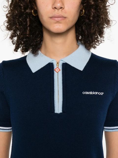 Casablanca zip-front striped knit top - Blue