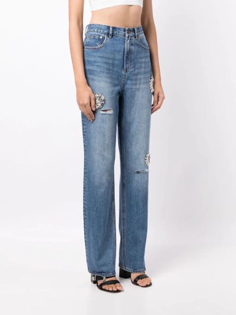 AREA crystal-embellished straight-leg jeans - Blue