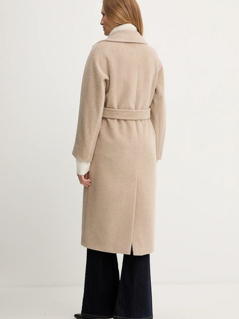 Weekend Max Mara płaszcz z dodatkiem wełny TEMPERA kolor brązowy 2525016082600