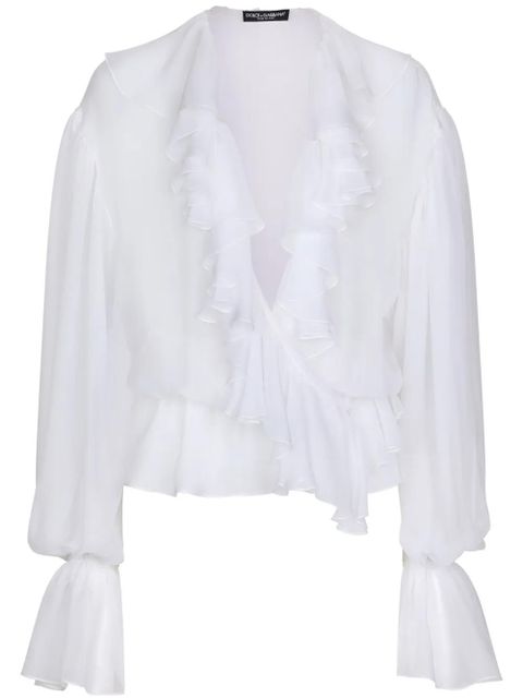 Dolce & Gabbana ruffled-trim silk cropped blouse - White - zdjęcie produktu nr 1