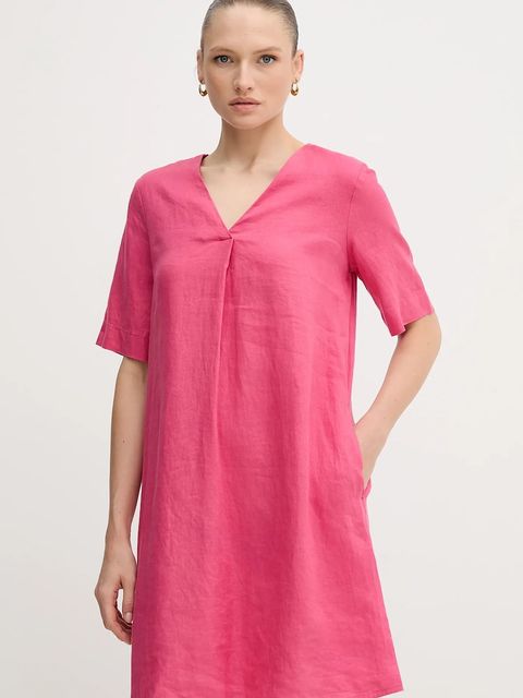 United Colors of Benetton sukienka lniana kolor różowy mini oversize 4AGHDV0B0 - zdjęcie produktu nr 1