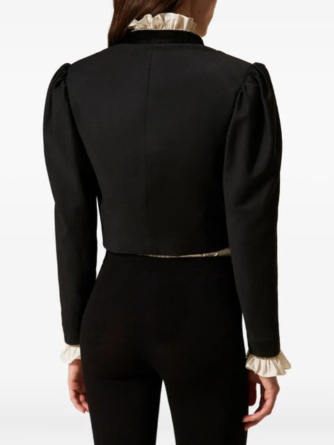 TWINSET velvet-trimmed puff-sleeve jacket - Black