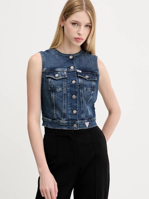 Guess Originals kamizelka jeansowa kolor niebieski jednorzędowa W5YN71 D4H1D - zdjęcie produktu nr 1