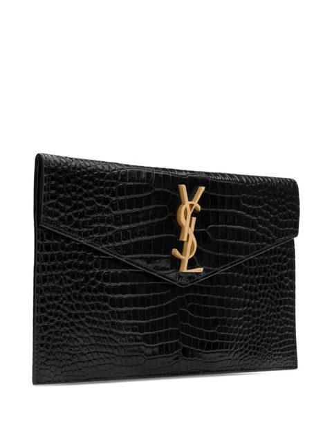 Saint Laurent Uptown crocodile-embossed clutch bag - Black
