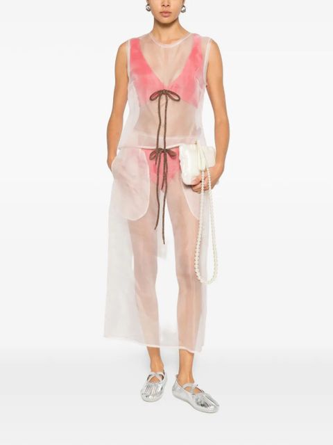 Simone Rocha sheer frayed column midi skirt - Pink